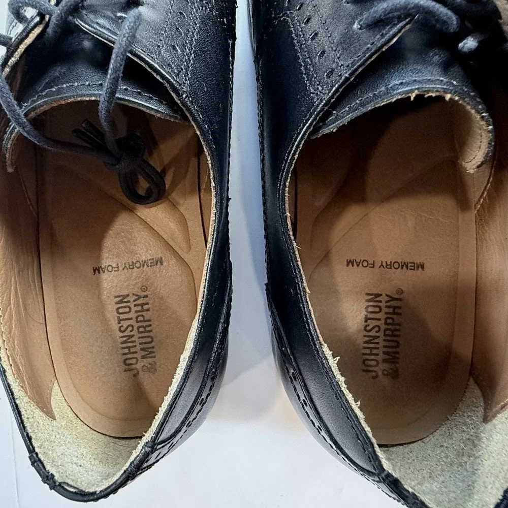 Johnston & Murphy Lewis Cap Toe Oxford Dress Shoe Men US 10 M Black Leather